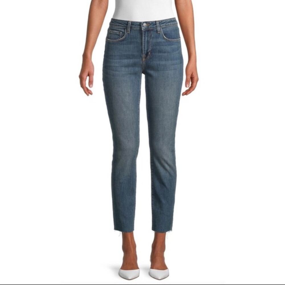 L'Agence Luna Straight Leg Raw Hem High Rise Ankle Denim Blue Jeans Size 26